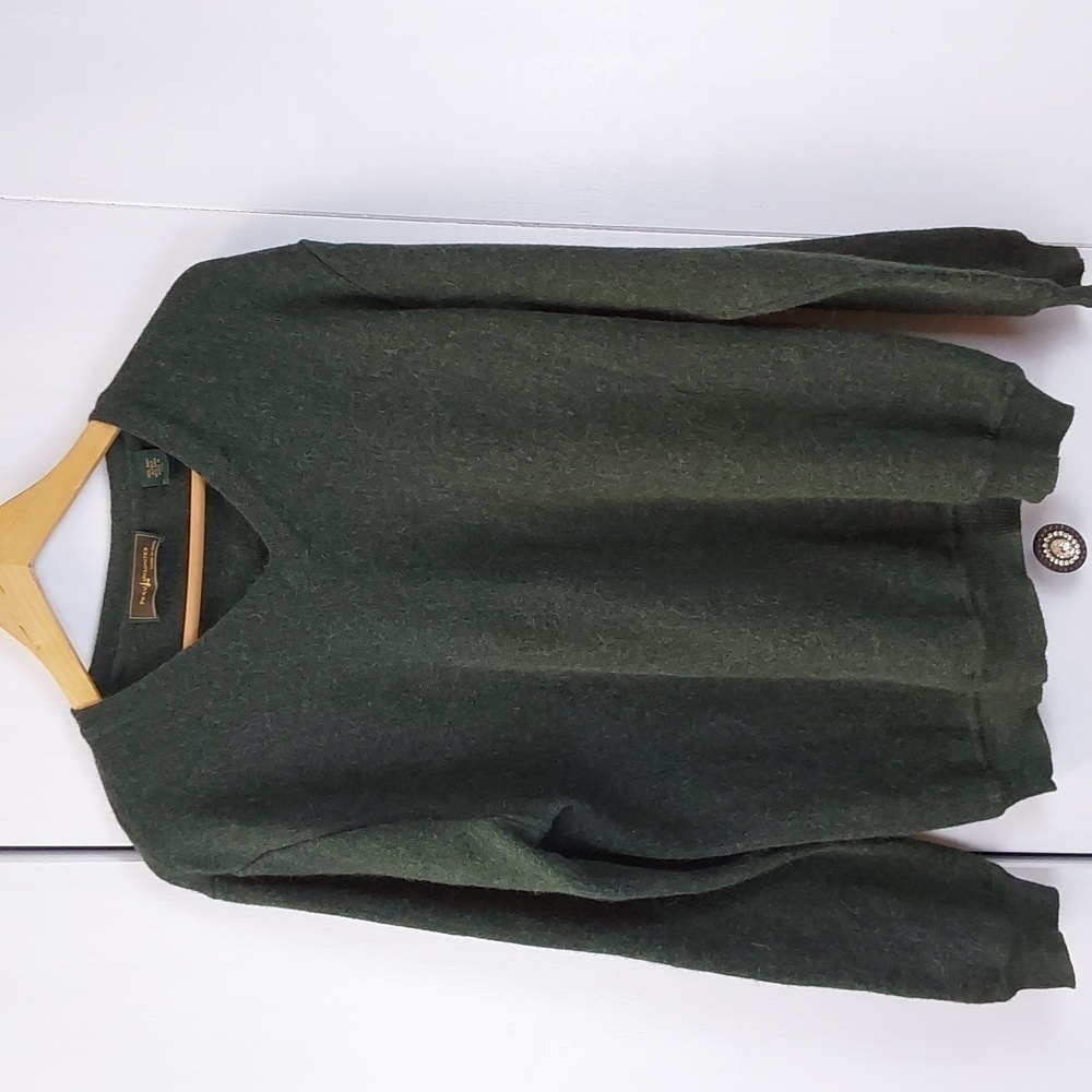 Peru Unlimited Mens Baby Alpaca & Wool Dark Green V neck Luxury Sweater Sz.L